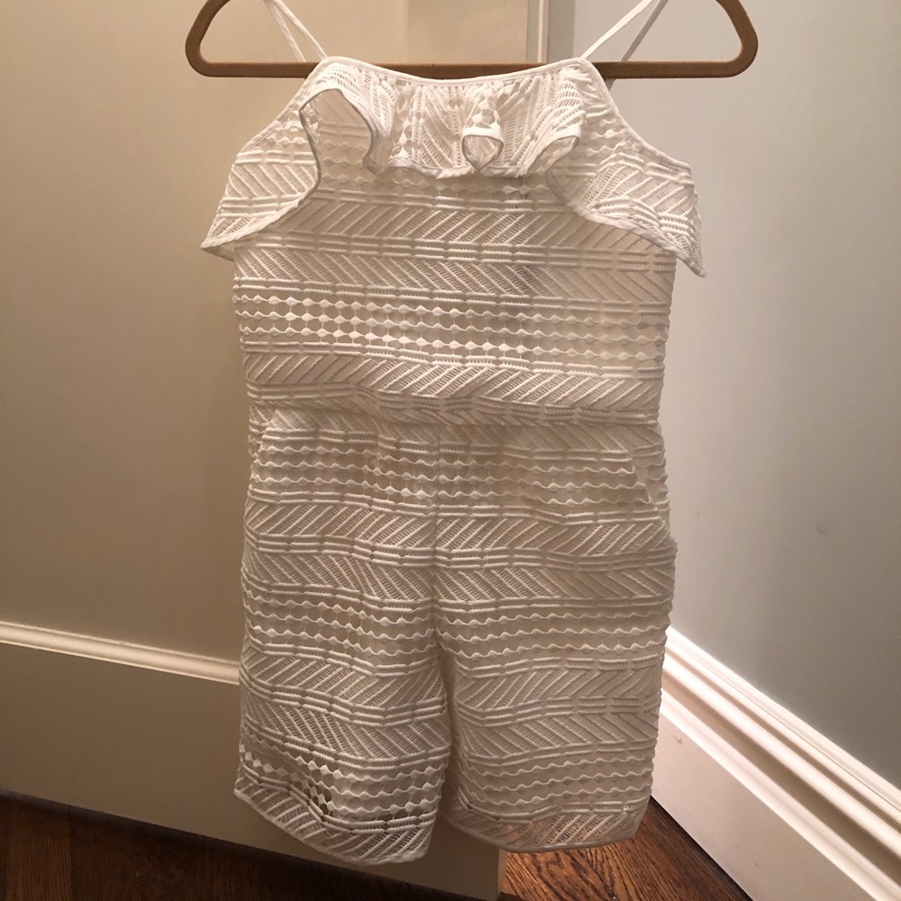 NWT Milly Girls Sz 14 White Geo Lace Ruffle Romper